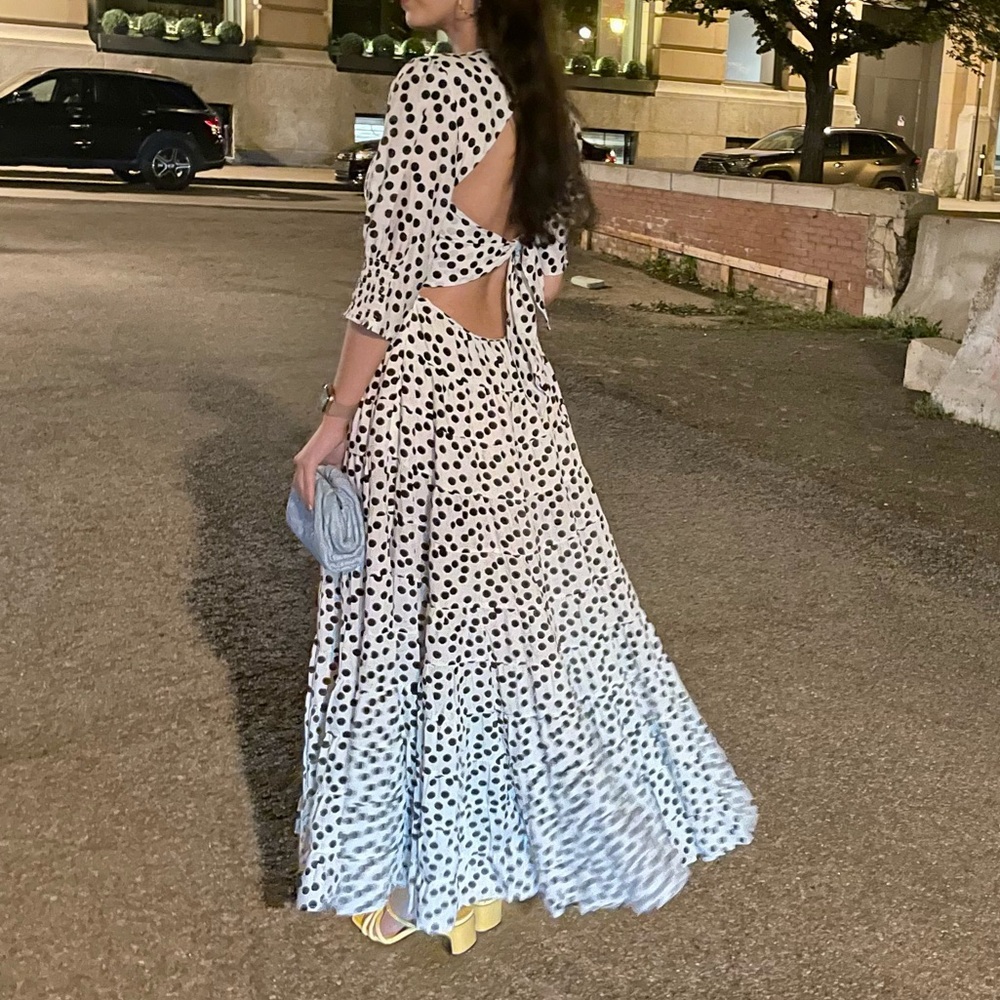 Rixo Pokadot Open Back Maxi Dress